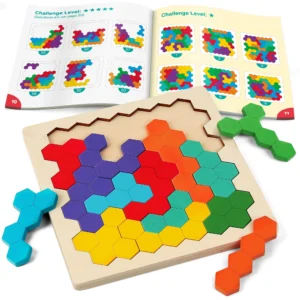 Wooden Tangram Puzzle, Color Shape Pattern Jigsaw Brain